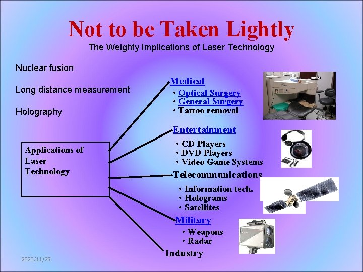 Not to be Taken Lightly The Weighty Implications of Laser Technology Nuclear fusion Long