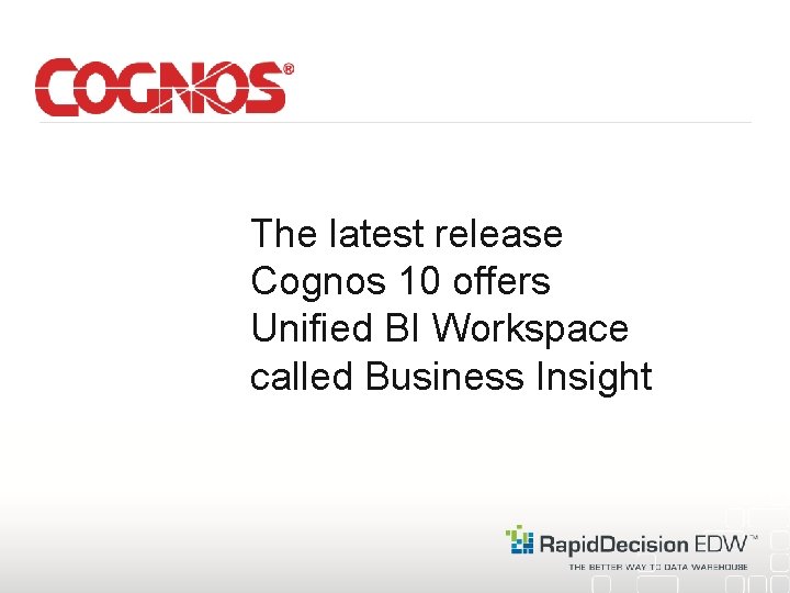 The latest release Cognos 10 offers Unified BI Workspace called Business Insight 