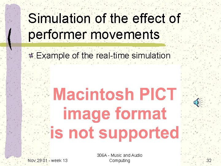 Simulation of the effect of performer movements Example of the real-time simulation Nov 29