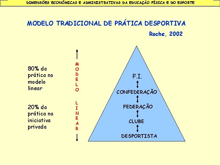 DIMENSÕES ECONÔMICAS E ADMINISTRATIVAS DA EDUCAÇÃO FÍSICA E DO ESPORTE MODELO TRADICIONAL DE PRÁTICA