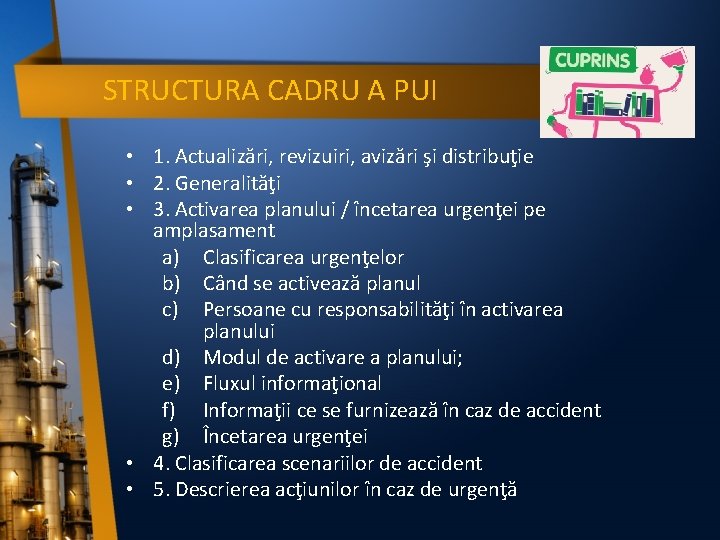 STRUCTURA CADRU A PUI • 1. Actualizări, revizuiri, avizări şi distribuţie • 2. Generalităţi