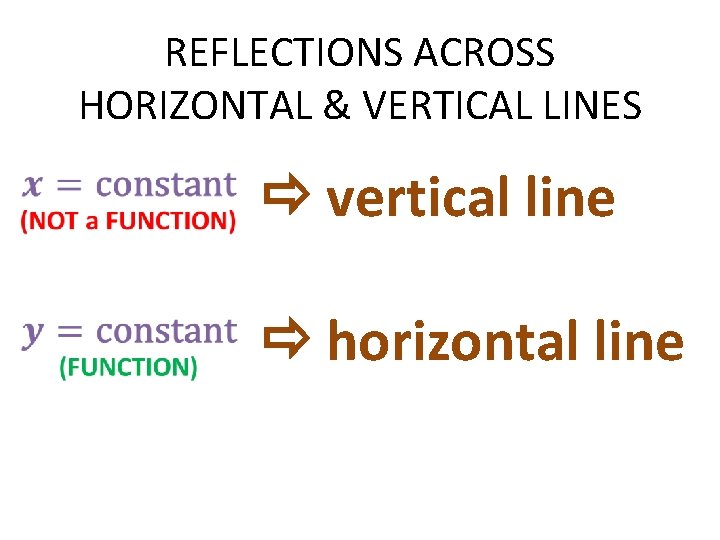 REFLECTIONS ACROSS HORIZONTAL & VERTICAL LINES • vertical line horizontal line 