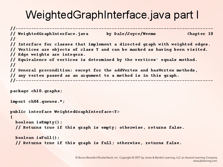 Weighted. Graph. Interface. java part I //--------------------------------------// Weighted. Graph. Interface. java by Dale/Joyce/Weems Chapter Weighted. Graph. Interface. java part I //--------------------------------------// Weighted. Graph. Interface. java by Dale/Joyce/Weems Chapter