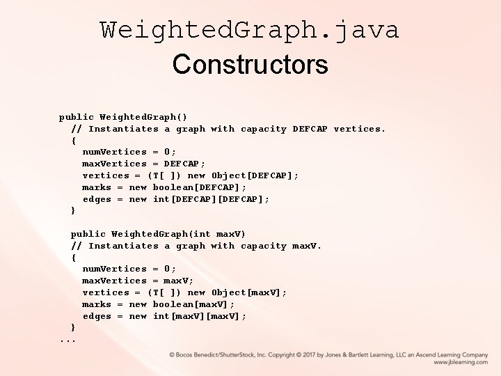 Weighted. Graph. java Constructors public Weighted. Graph() // Instantiates a graph with capacity DEFCAP Weighted. Graph. java Constructors public Weighted. Graph() // Instantiates a graph with capacity DEFCAP