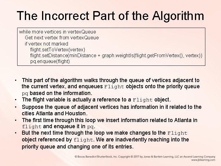 The Incorrect Part of the Algorithm while more vertices in vertex. Queue Get next The Incorrect Part of the Algorithm while more vertices in vertex. Queue Get next