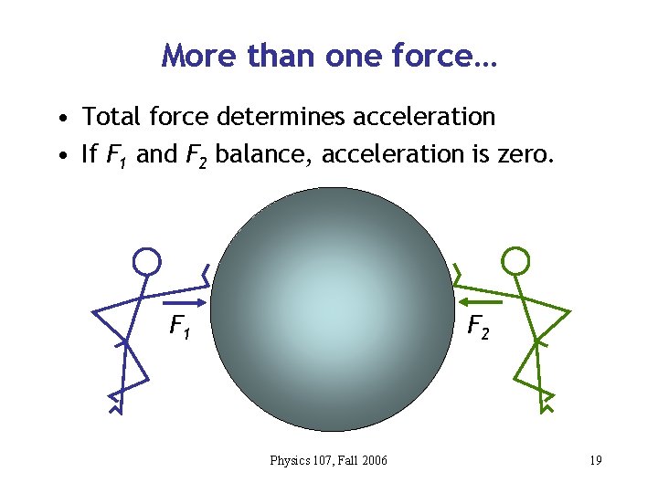 More than one force… • Total force determines acceleration • If F 1 and