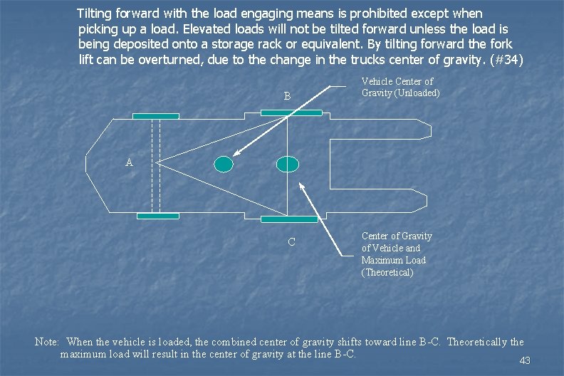 Tilting forward with the load engaging means is prohibited except when picking up a