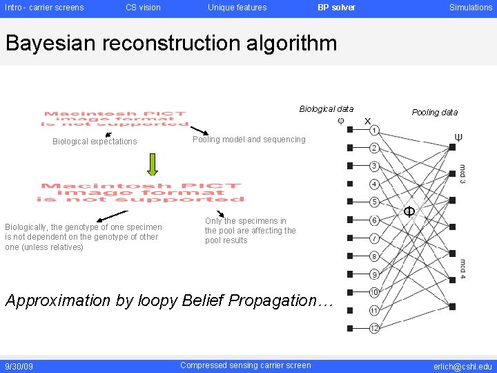 Intro - carrier screens CS vision Unique features BP solver Simulations Bayesian reconstruction algorithm Intro - carrier screens CS vision Unique features BP solver Simulations Bayesian reconstruction algorithm