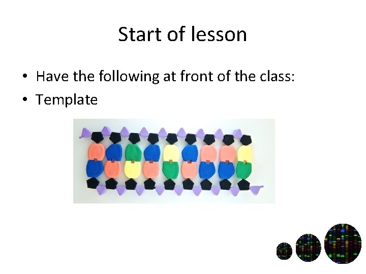 Start of lesson • Have the following at front of the class: • Template