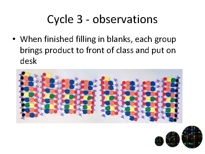 Cycle 3 - observations • When finished filling in blanks, each group brings product