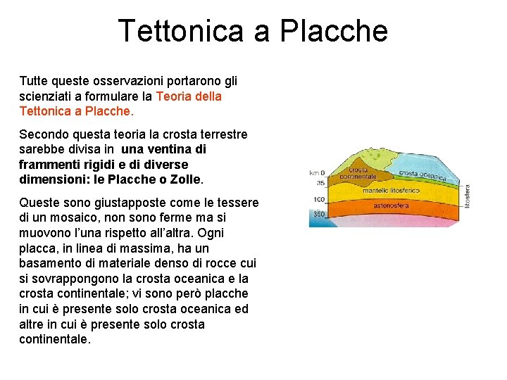 Tettonica a Placche Tutte queste osservazioni portarono gli scienziati a formulare la Teoria della