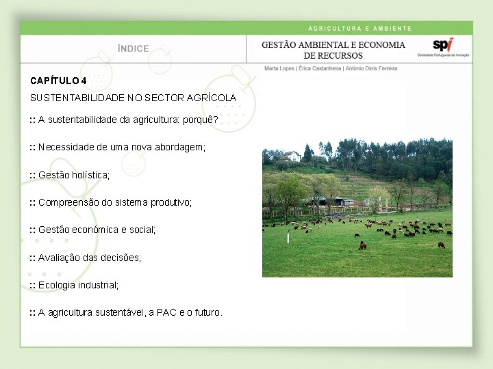 CAPÍTULO 4 SUSTENTABILIDADE NO SECTOR AGRÍCOLA : : A sustentabilidade da agricultura: porquê? :