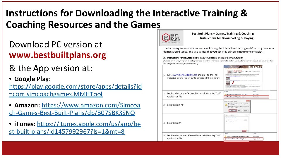 Instructions for Downloading the Interactive Training & Coaching Resources and the Games Download PC