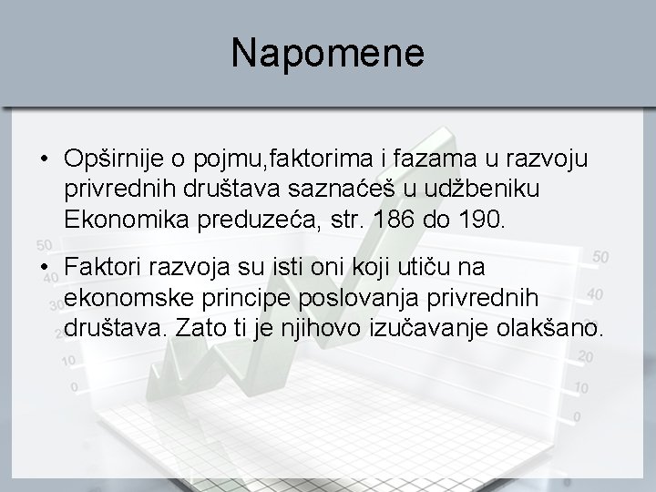 Napomene • Opširnije o pojmu, faktorima i fazama u razvoju privrednih društava saznaćeš u