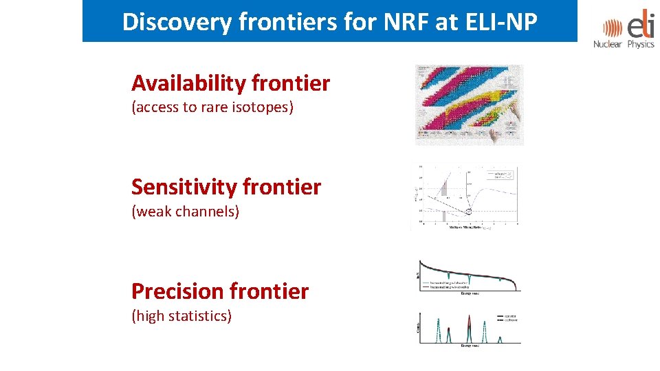 Discovery frontiers for NRF at ELI-NP Availability frontier (access to rare isotopes) Sensitivity frontier Discovery frontiers for NRF at ELI-NP Availability frontier (access to rare isotopes) Sensitivity frontier