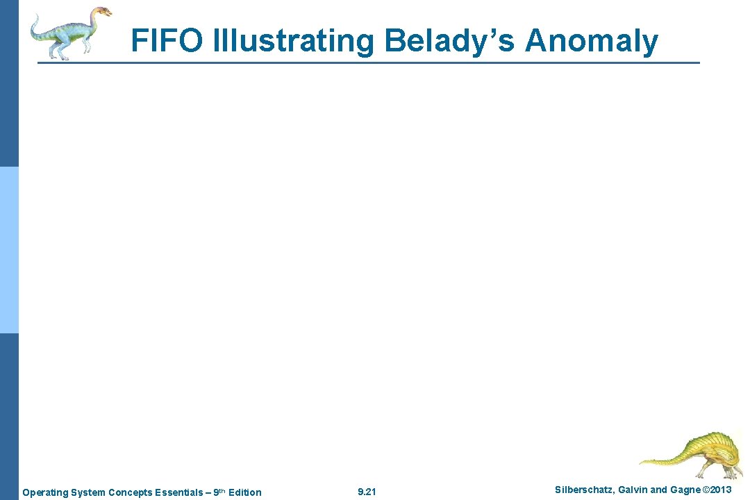 FIFO Illustrating Belady’s Anomaly Operating System Concepts Essentials – 9 th Edition 9. 21