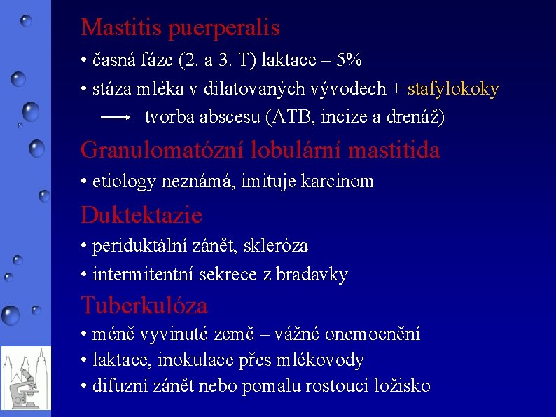Mastitis puerperalis • časná fáze (2. a 3. T) laktace – 5% • stáza