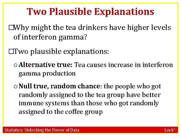 Two Plausible Explanations �Why might the tea drinkers have higher levels of interferon gamma?