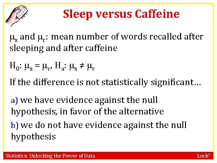 Sleep versus Caffeine s and c: mean number of words recalled after sleeping and