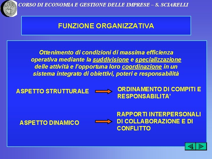 CORSO DI ECONOMIA E GESTIONE DELLE IMPRESE – S. SCIARELLI FUNZIONE ORGANIZZATIVA Ottenimento di