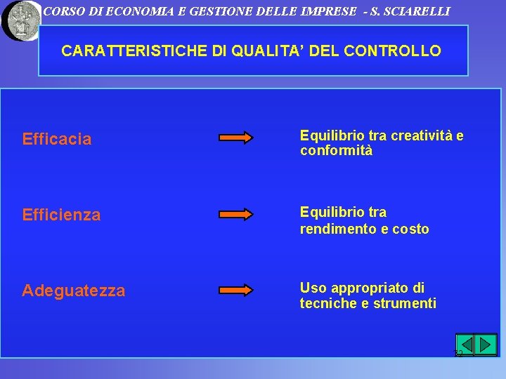 CORSO DI ECONOMIA E GESTIONE DELLE IMPRESE - S. SCIARELLI CARATTERISTICHE DI QUALITA’ DEL