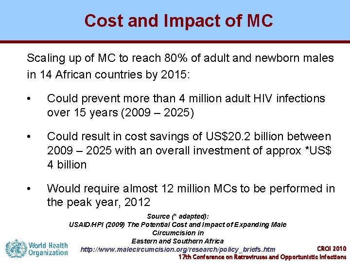 Cost and Impact of MC Scaling up of MC to reach 80% of adult