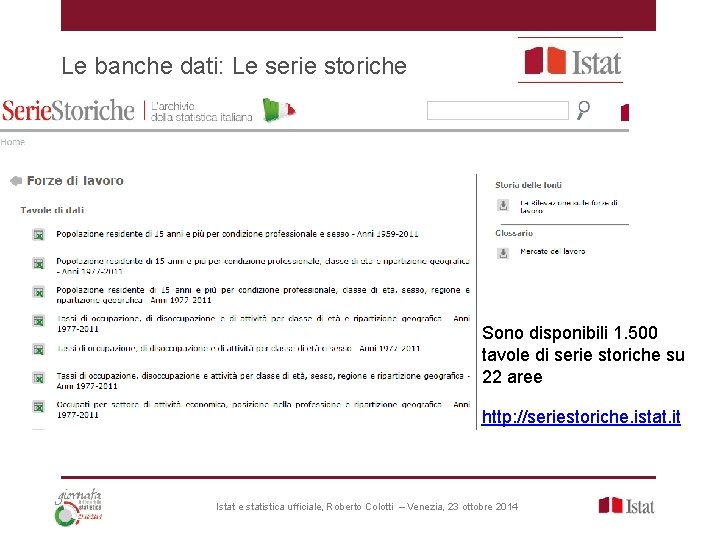 Le banche dati: Le serie storiche Sono disponibili 1. 500 tavole di serie storiche