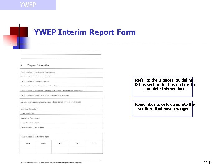 YWEP Interim Report Form Refer to the proposal guidelines & tips section for tips