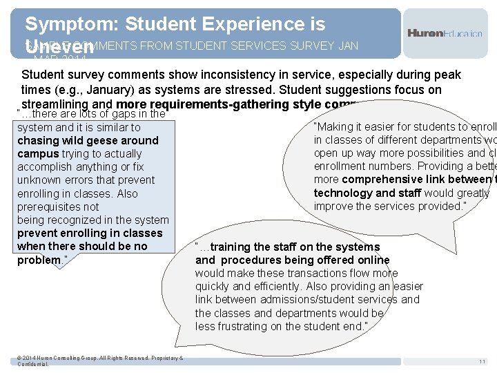 Symptom: Student Experience is SAMPLE COMMENTS FROM STUDENT SERVICES SURVEY JAN Uneven – MAR