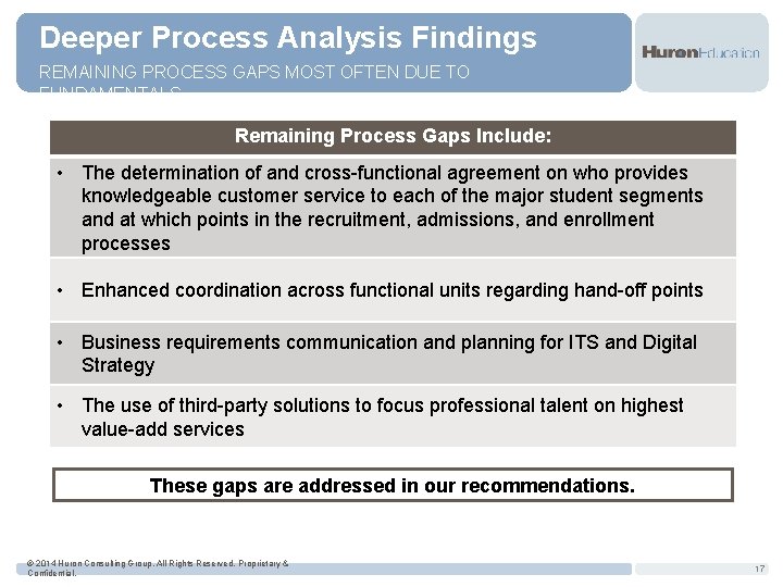 Deeper Process Analysis Findings REMAINING PROCESS GAPS MOST OFTEN DUE TO FUNDAMENTALS Remaining Process
