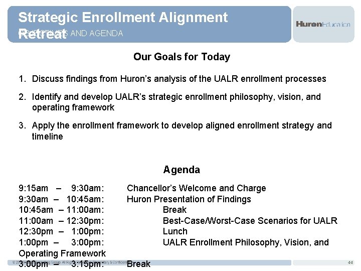 Strategic Enrollment Alignment OBJECTIVES AND AGENDA Retreat Our Goals for Today 1. Discuss findings