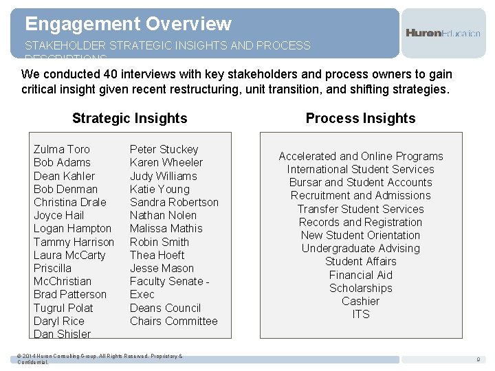 Engagement Overview STAKEHOLDER STRATEGIC INSIGHTS AND PROCESS DESCRIPTIONS We conducted 40 interviews with key