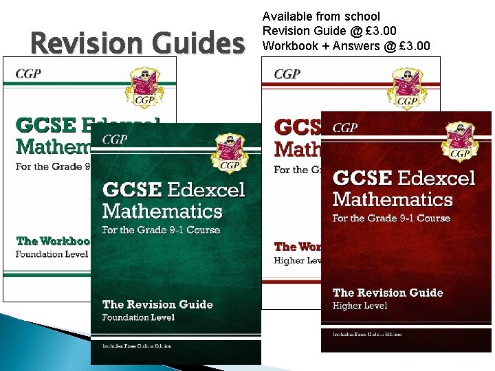 Revision Guides Available from school Revision Guide @ £ 3. 00 Workbook + Answers