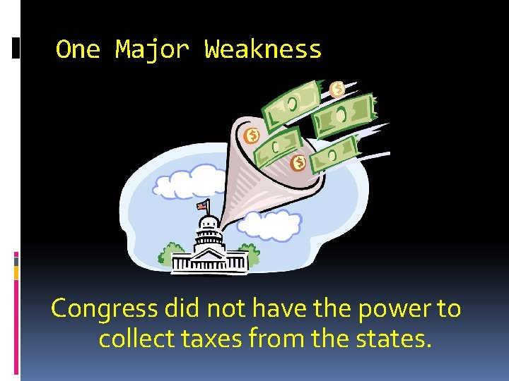 One Major Weakness Congress did not have the power to collect taxes from the