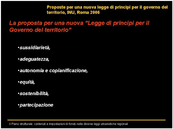 Proposte per una nuova legge di principi per il governo del territorio, INU, Roma
