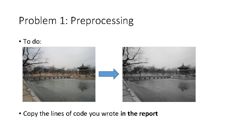 Problem 1: Preprocessing • To do: • Copy the lines of code you wrote Problem 1: Preprocessing • To do: • Copy the lines of code you wrote