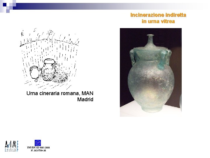 Incinerazione indiretta in urna vitrea Urna cineraria romana, MAN Madrid UNI EN ISO 9001: