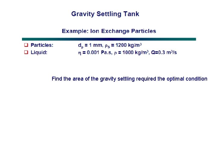 Find the area of the gravity settling required the optimal condition 