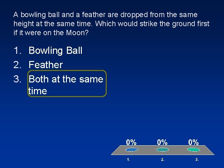 A bowling ball and a feather are dropped from the same height at the