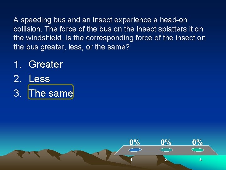 A speeding bus and an insect experience a head-on collision. The force of the