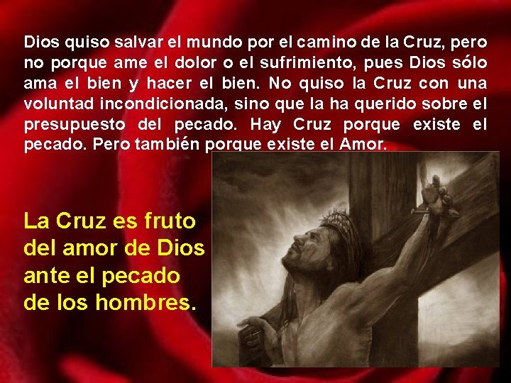 Dios quiso salvar el mundo por el camino de la Cruz, pero no porque