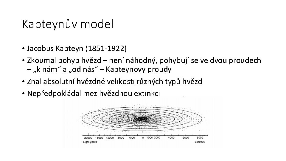 Kapteynův model • Jacobus Kapteyn (1851 -1922) • Zkoumal pohyb hvězd – není náhodný,