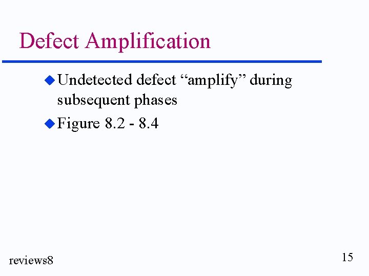 Defect Amplification u Undetected defect “amplify” during subsequent phases u Figure 8. 2 -