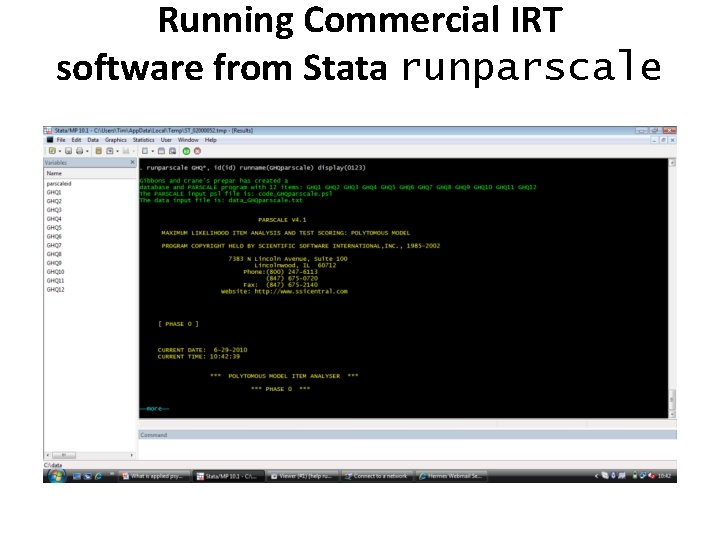 Running Commercial IRT software from Stata runparscale 