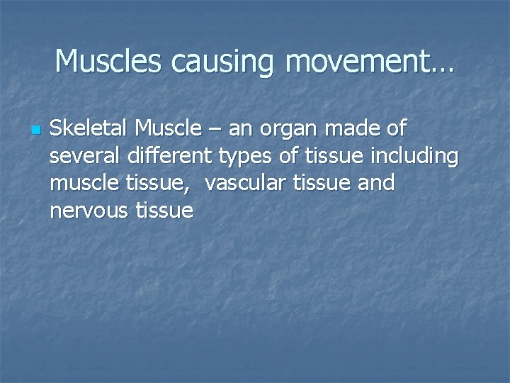 Muscles causing movement… n Skeletal Muscle – an organ made of several different types