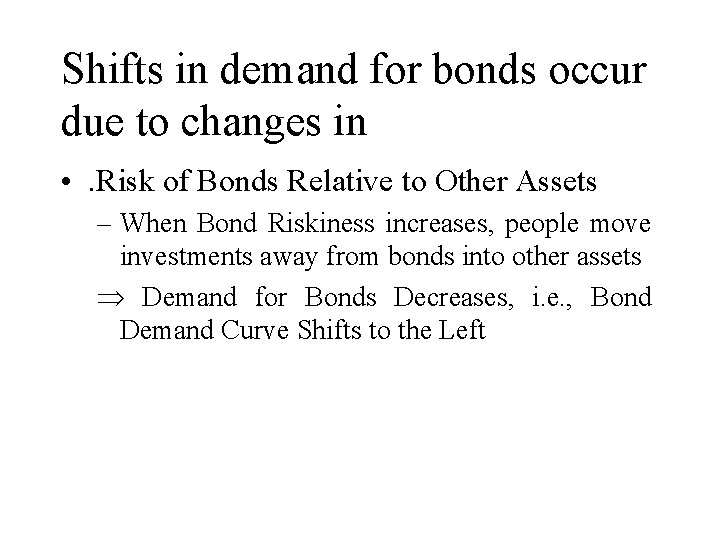 Shifts in demand for bonds occur due to changes in • . Risk of