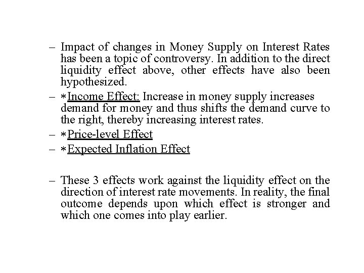 – Impact of changes in Money Supply on Interest Rates has been a topic