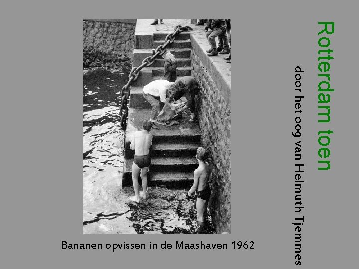 Rotterdam toen door het oog van Helmuth Tjemmes Bananen opvissen in de Maashaven 1962