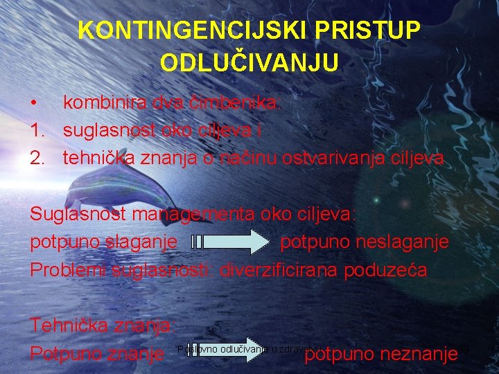 KONTINGENCIJSKI PRISTUP ODLUČIVANJU • kombinira dva čimbenika: 1. suglasnost oko ciljeva i 2. tehnička