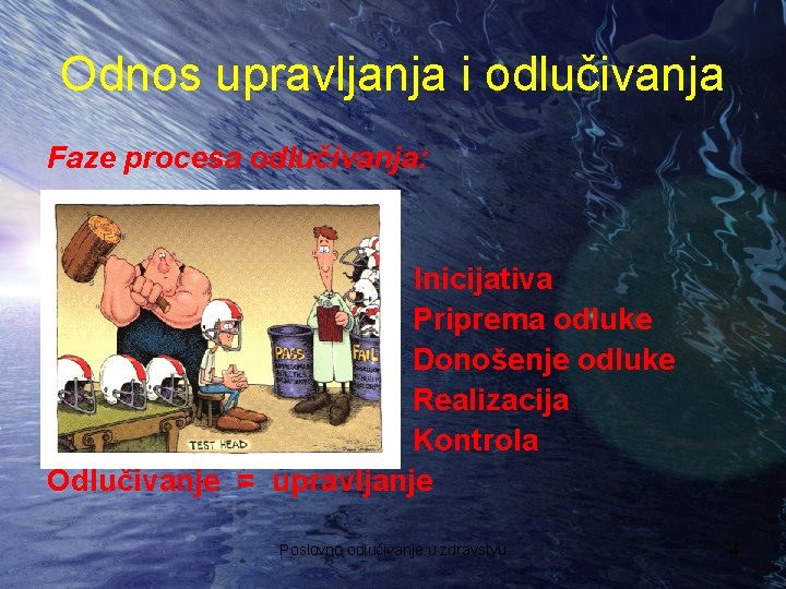 Odnos upravljanja i odlučivanja Faze procesa odlučivanja: 1. Inicijativa 2. Priprema odluke 3. Donošenje